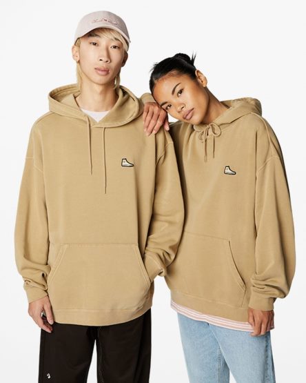 Men's Converse Go-To Sneaker Patch Loose Fit Pullover Hoodie Khaki | AU 8154CG